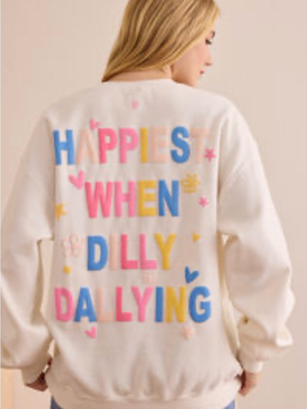 Altar'd State Cream Sweatshirt with Pink and Blue Heart Accents